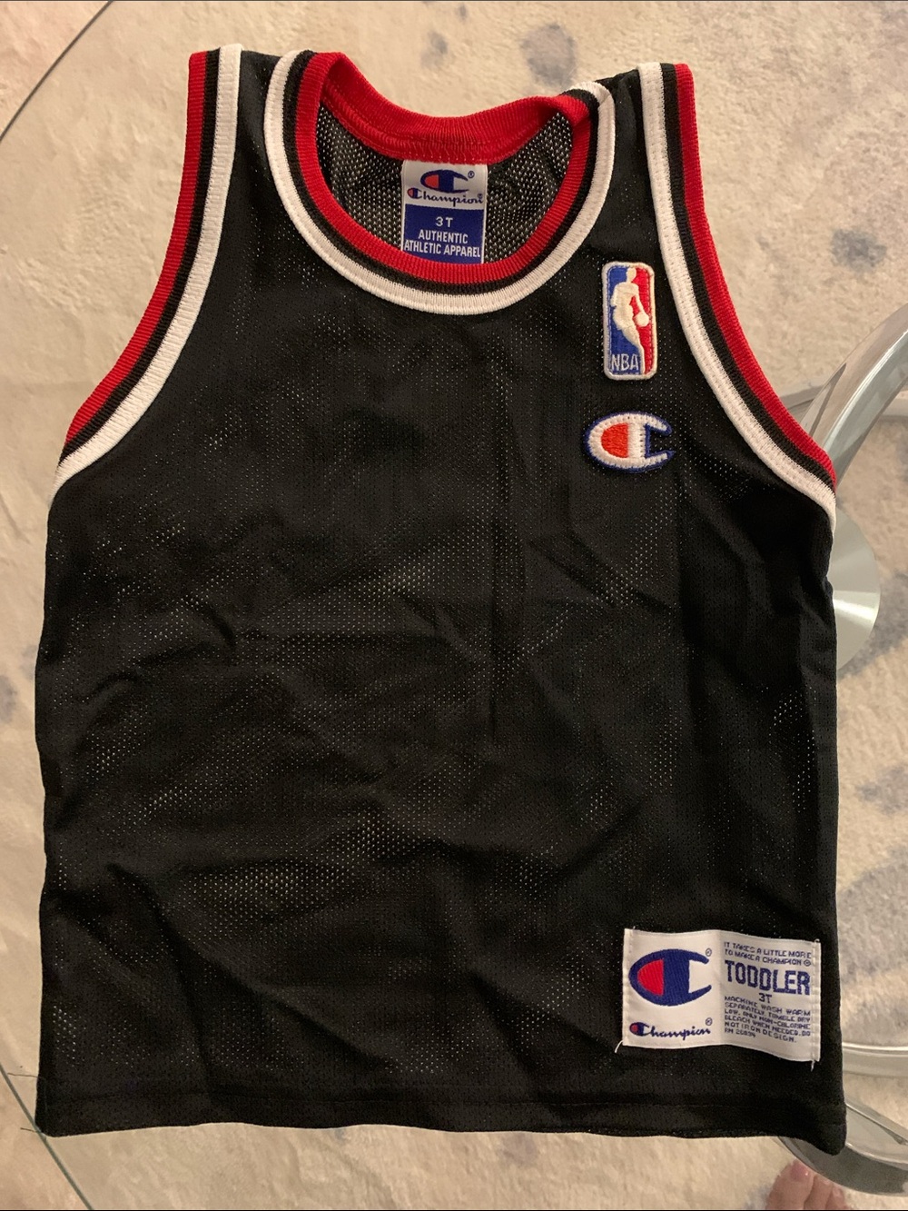 Champion Toddler Black Mesh Tank with Red & White Trim